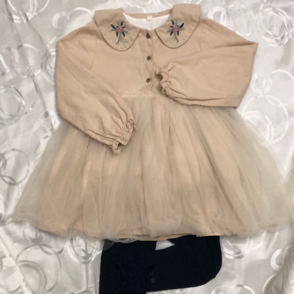 ‼️3/15‼️ Beige Peter Pan Embroidered tulle dress